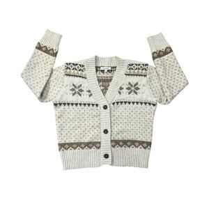 Francescas Symone Fair Isle Cropped Neutral Cardigan Sweater Size Medium Nordic